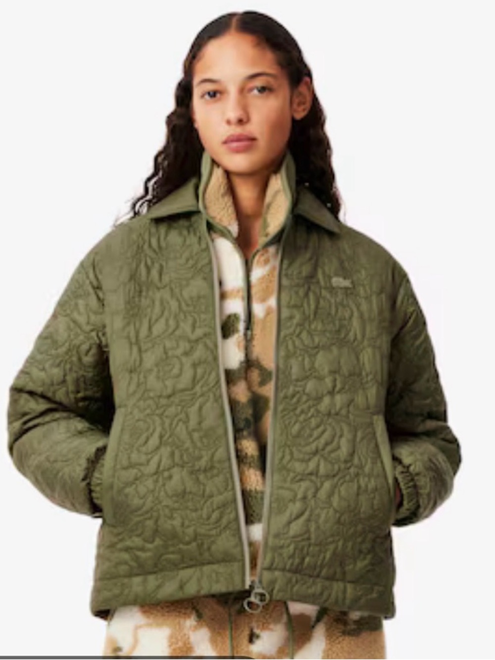 Lacoste Olive Green Quilted Bomber Jacket